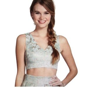 A.drea Jacquard V Neck Teal and Gold Crop Formal Prom Tank Top Skirt Small 90s